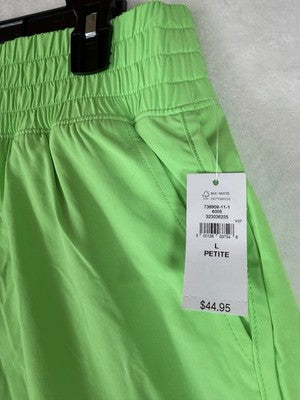 Gap Fit Running Shorts Large Petite Womens Lime Green High Rise Brief Liner New