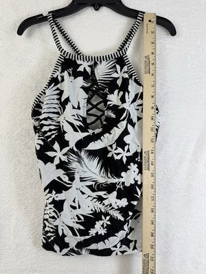 Bleu Rod Beattie Tankini Top 6 Black White Floral Print Swim Swimsuit Womens