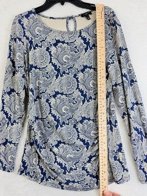 Talbots Small Petite Tops Long Sleeve Knit Stretch Blue Paisley