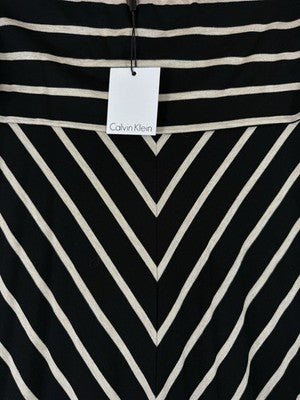 Calvin Klein Maxi Skirt XL Black Ivory Stripe Jersey Knit Fold Over New NWT