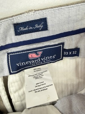 Vineyard Vines Dress Pants Mens 33x32 Beige Made In Italy Straight Fit Cotton