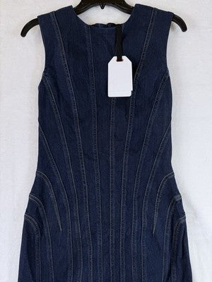 Gap Studio Denim Dress 6 Women Seamed Midi Dark Blue Women GapStudio New