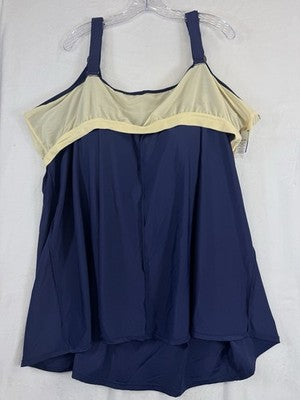 Swimsuits For All Tankini Top 34 Womens Navy Blue Plus Size Swim New NWT