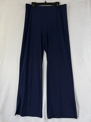 Clara Sun Woo Medium Pants Signature Side Slit Blue Knit Pull On Stretch Womens