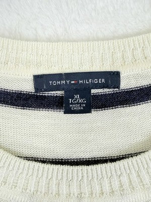 Tommy Hilfiger Womens Tops XL Sweater Sleeveless 100% Cotton Navy Blue Ivory