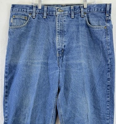Carhartt B160 DST Men Denim Jeans 44x34 Relaxed Fit Straight Leg Blue Work Pants