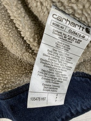 Carhartt Denim Sherpa Lined Jacket Relaxed Fit Mens Small Blue Jean Coat