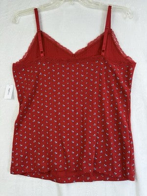 Gap Tank Top Large Tall Women Pointelle Red Floral Baby Doll Sleeveless New NWT