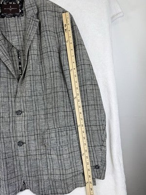 Black Brown 1826 Linen Blazer Large Gray Plaid Jacket Mens