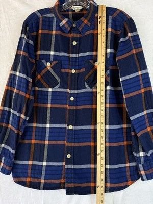Lands End Kids Flannel Shirt XL Husky Boys Blue Orange Button Down