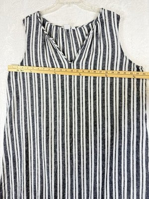 Gap Dress XXL Linen Blend Sleeveless Shift White Blue Stripe Split Neck Women