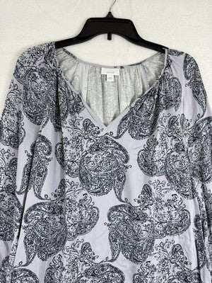 J Jill Pure Jill Large Tunic Top Blouse Long Sleeve Purple Paisley Boho