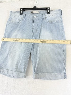 Levis Jean Shorts Women 12 Denim Light Blue White Striped 11” Bermuda Roll Hem