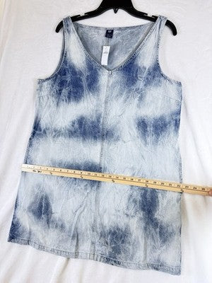 Gap UltraSoft Denim Mini Dress Large Womens Sleeveless Jean Blue Cloud Wash New