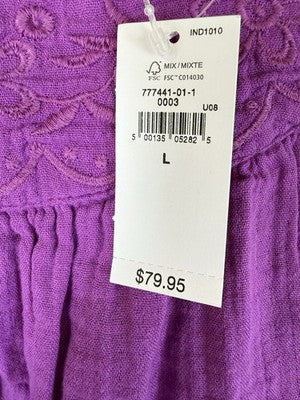Gap Swing Dress Large Purple Cotton Gauze Mini Sleeveless Embroidered Womens New