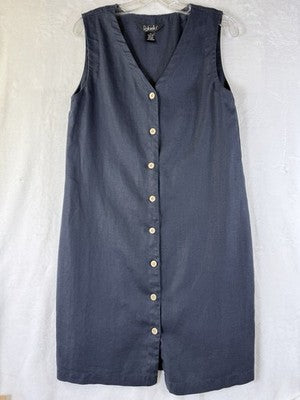 Rafaella Dress 6 Women 100% Linen Blue Sleeveless Button Front Knee Length Shift