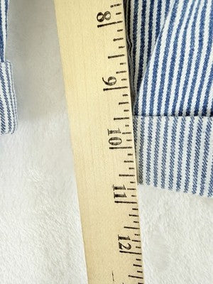 Levis Jean Shorts Women 12 Denim Light Blue White Striped 11” Bermuda Roll Hem