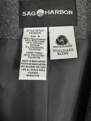 Sag Harbor Blazer 8 Gray Wool Blend Jacket One Button Womens