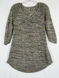 J Jill 100% Linen Sweater XS Tunic Top 3/4 Sleeve Womens Brown V Neck