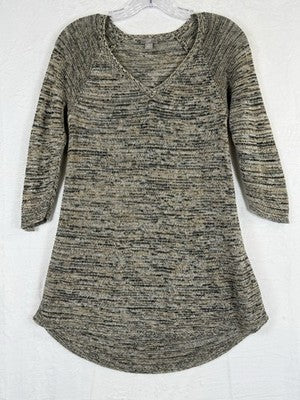 J Jill 100% Linen Sweater XS Tunic Top 3/4 Sleeve Womens Brown V Neck