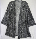 Slinky Brand Cardigan Large Black White Print 3/4 Sleeve Open Front Womens