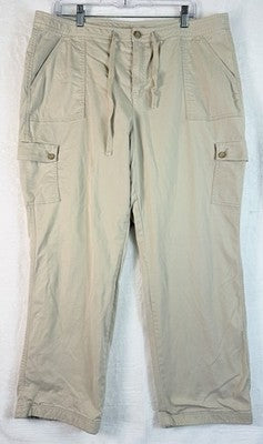 LL Bean Flannel Lined Cargo Pants Womens 18 Petite Tan Beige 18P Favorite Fit