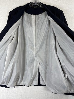 Tahari Blazer 1X Women Linen Blend Navy Blue Open Front Jacket Plus Size