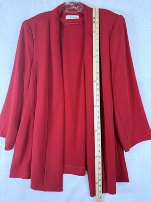 Calvin Klein Open Front Blazer 18 Womens Red Shawl Collar Jacket