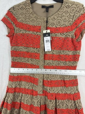 BCBG Max Azria Cocktail Dress 0 Dasen Short Sleeve Lace Fit Flare $298 NEW