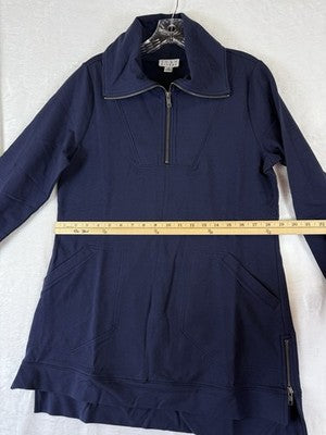 Joan Rivers Tunic Top XS Navy Blue French Terry Mock 1/2 Zip Knit Long Sleeve