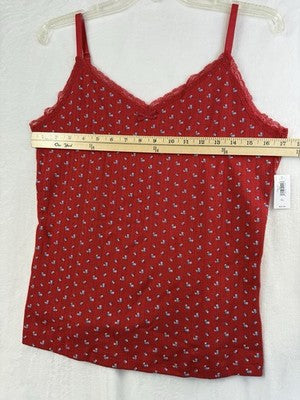 Gap Tank Top Large Tall Women Pointelle Red Floral Baby Doll Sleeveless New NWT