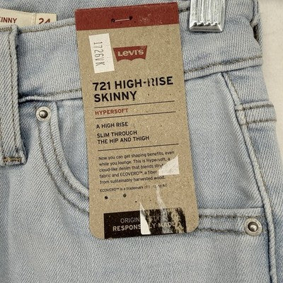 Levis 721 High Rise Skinny 24 24x30 00 Womens Light Blue High Rise New NWT