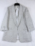 Anne Klein Blazer Medium Long Jacket Open Front Gray Gold Tweed Jacket Womens