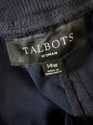 Talbots Easy Drawstring Pants 14W Navy Blue 100% Cotton Pull On Womens