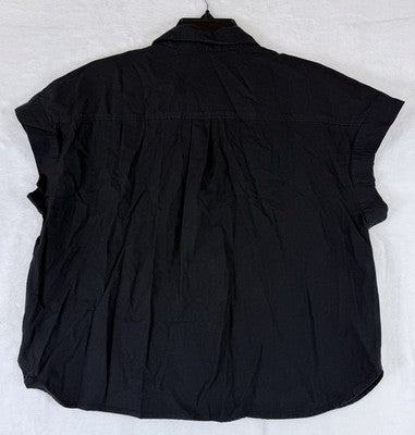 Gap Linen Blend Crop Shirt Small Tall Womens Black Button Up Short Sleeve Women