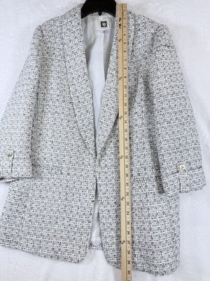 Anne Klein Blazer Medium Long Jacket Open Front Gray Gold Tweed Jacket Womens