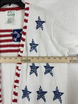 Quacker Factory Small Cardigan Sweater USA Patriotic July 4th American Flag