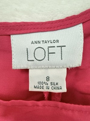 Ann Taylor Loft 100% Silk Pants 8 Barbie Pink Straight Leg Side Zip Womens