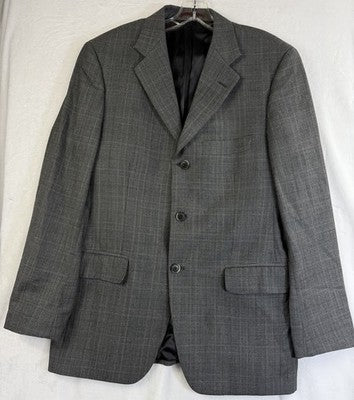 Massimo Dutti Jacket 40 Mens Gray 100% Wool Plaid Blazer Single Breasted Suit