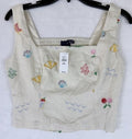 Gap Crop Top XS Petite Linen Blend Embroidered Tan Beige Sleeveless Women New