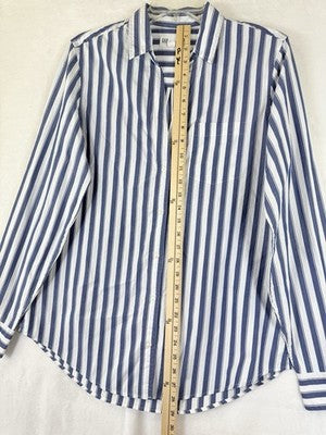 Gap Perfect Shirt Womens Medium Tall 80s Superfine Poplin Blue Striped Button Up