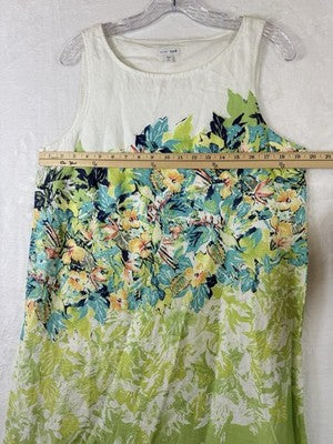 J Jill Love Linen Dress Medium Petite Sleeveless Shift Floral 100% Linen Womens