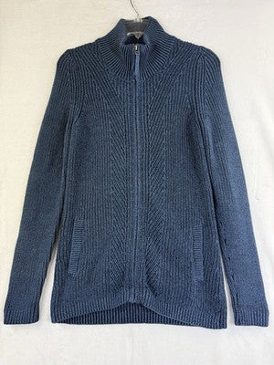 LL Bean Cardigan Sweater Womens XS Blue  Cable Knit Full Zip Blue 100% Cotton