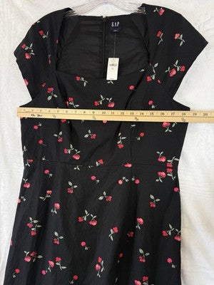 Gap Mini Dress Large Tall Black Cherries Print Cap Sleeve New NWT