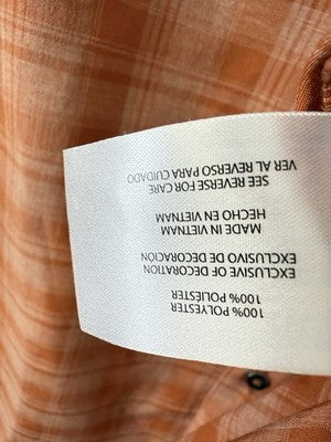 Orvis Men’s XL Shirt Short Sleeve Tech Plaid Orange Button Up Pockets Collar