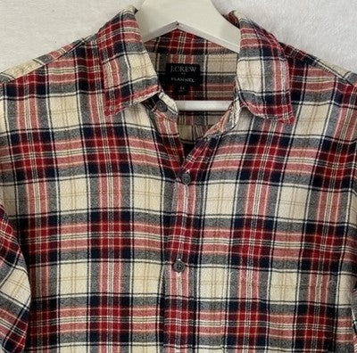 J Crew Flannel Shirt Mens Medium Red Plaid Button Up Down Long Sleeve Cotton