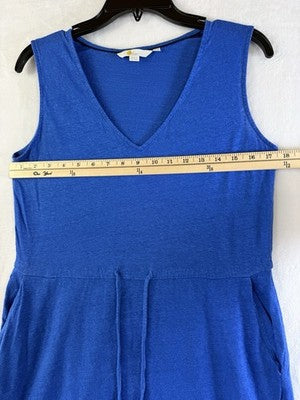 Boden 100% Linen Dress Size 8 Blue Sleeveless Shift Pockets V Neck