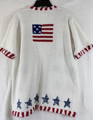 Quacker Factory Small Cardigan Sweater USA Patriotic July 4th American Flag