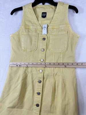 Gap Denim Mini Dress Small Petite Womens Yellow Denim Utility Sleeveless Women