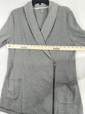 T By Talbots Medium Jacket Knit Gray Asymmetrical Zip 100% Cotton Womens